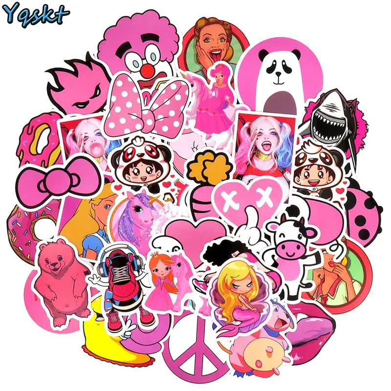 50 Pcs Pink Cute Cartoon Sticker for Laptop Phone Suitcase Guitar Skateboard Motorcycle Bicycle Graffiti DIY Waterproof Stickers