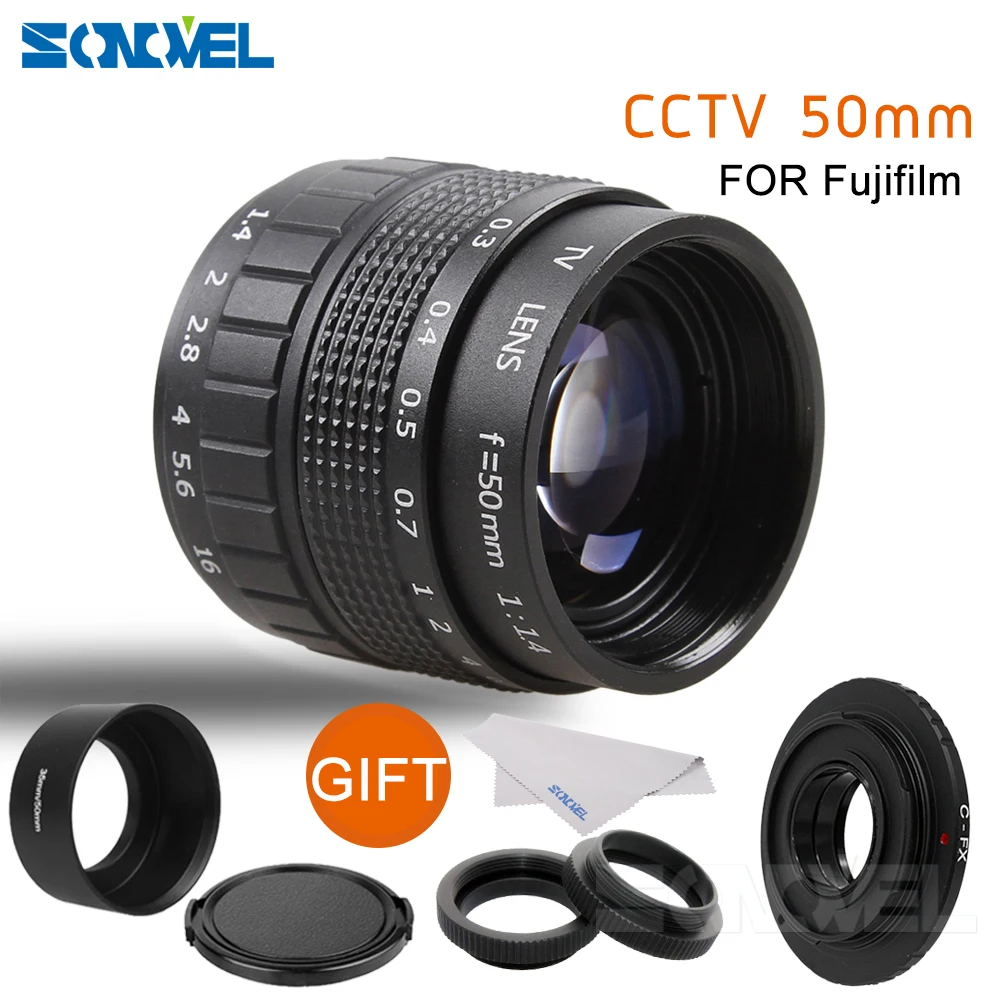 50mm F1.4 CCTV TV Movie lens+C Mount+Macro ring+Lens hood for Fuji Fujifilm X-E2 X-E1 X-Pro1 X-Pro2 X-M1 X-A3 X-A2 X-A1 X-T1