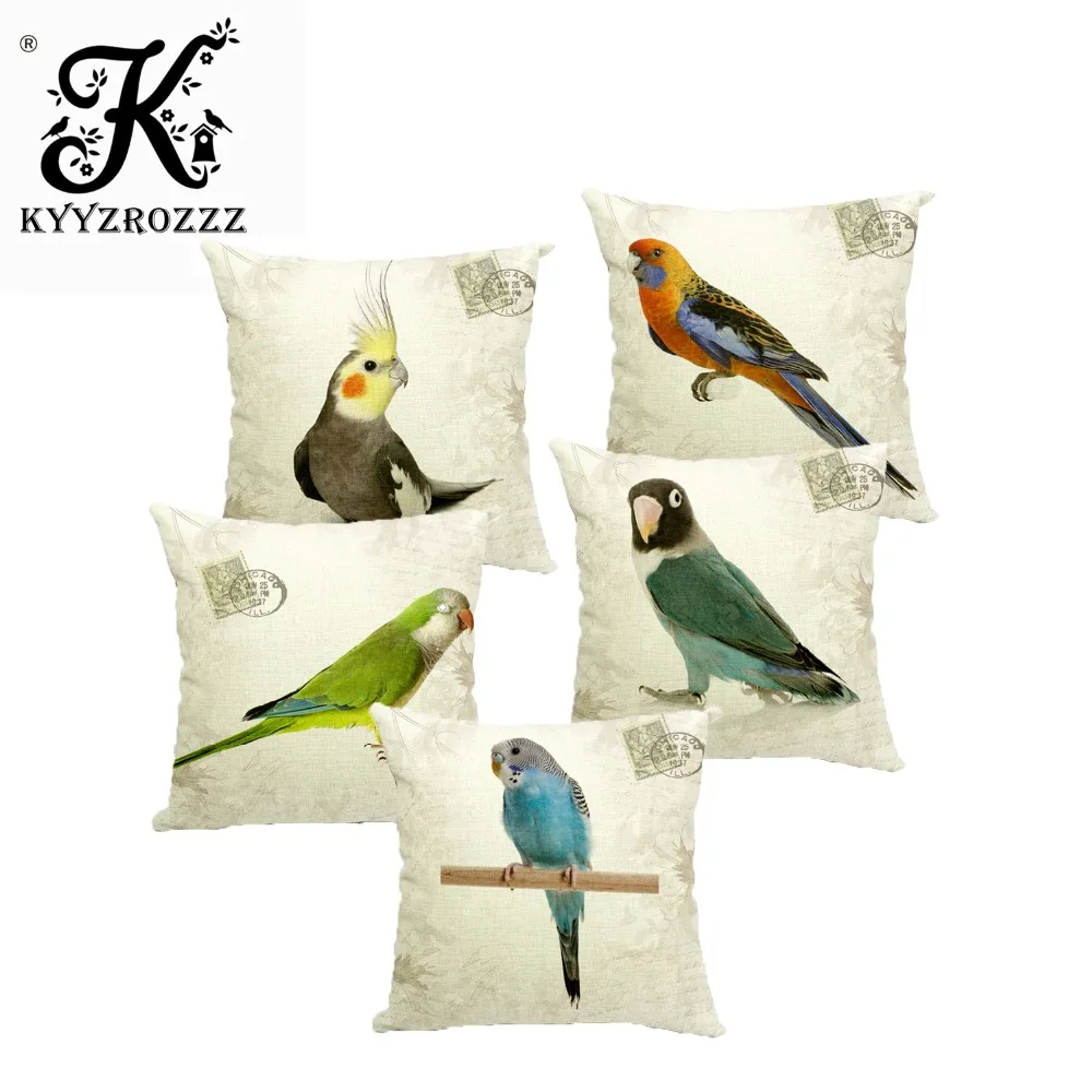 

High Quality Invisible Zipper Linen Parrot Lovely Birds Sofa Decor Amusing Cushion Cover/pillow Cover