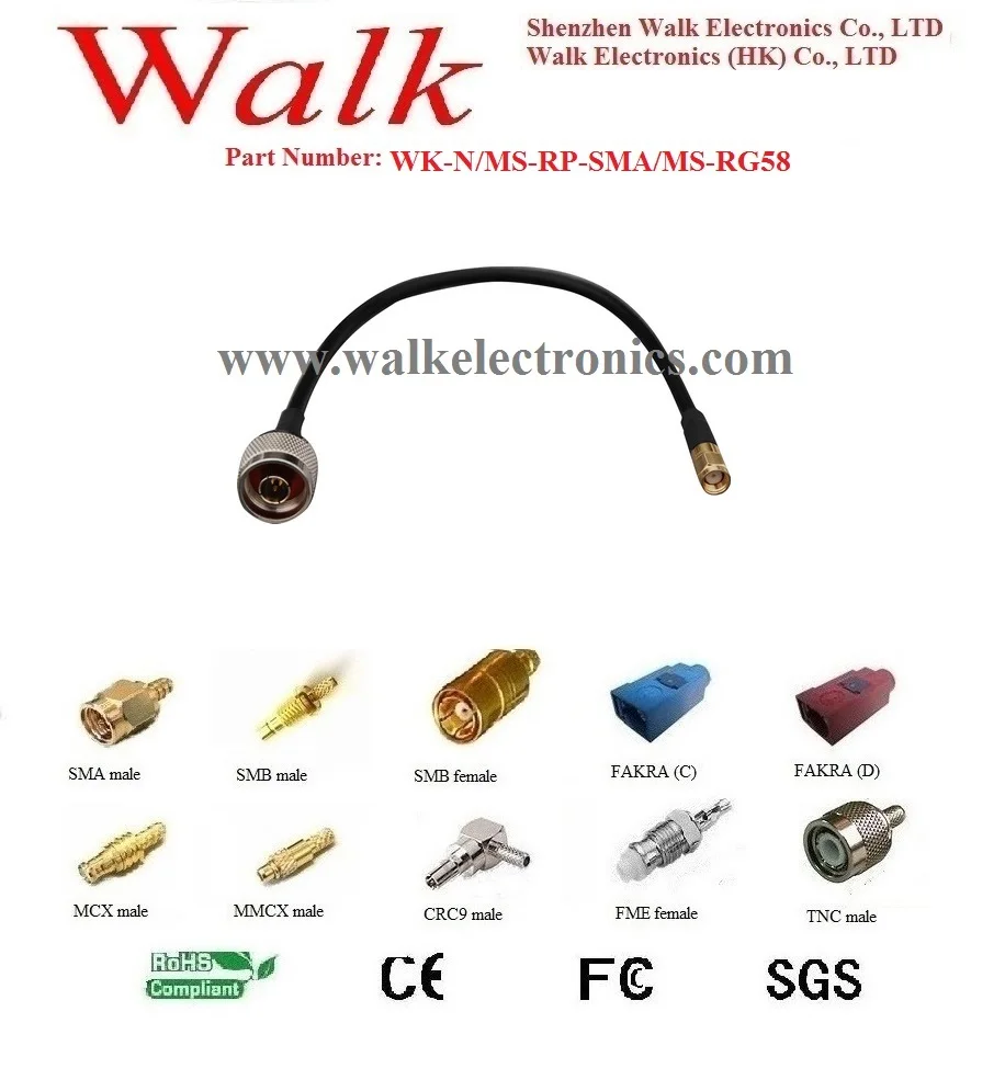 N male RP-SMA male RG58 cable, N SMA cable, RG58 extension cable