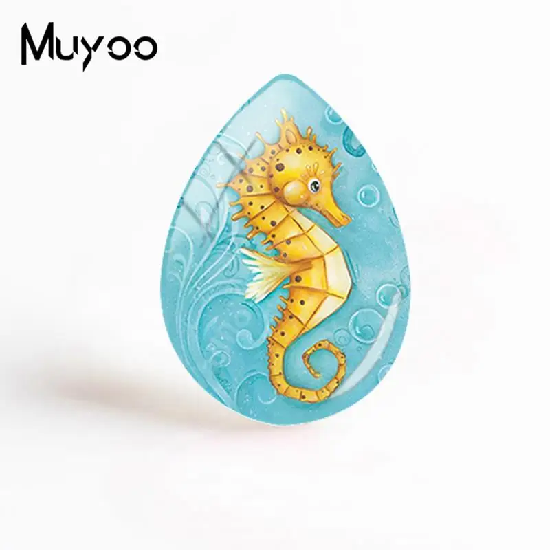 2018 New Seahorse Jewelry Starfish Painting Tear Drop Glass Dome Cabochon Art Photo Cabochons Gifts Women