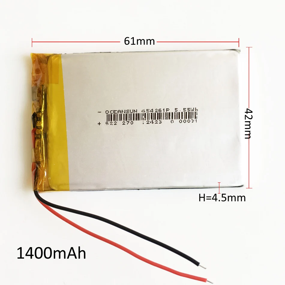 3.7V 1400mAh Lithium Polymer LiPo Rechargeable Battery Li-cells 454261 power For Mp3 GPS PSP Power Bank speaker DVD Mobile phone