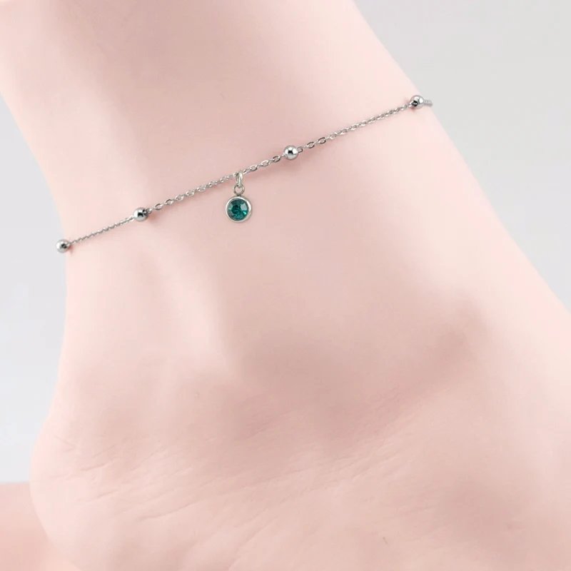 Personalized birthstone women Anklets space ball Rolo cable chain lucky stone stainless steel foot chain ankle chain