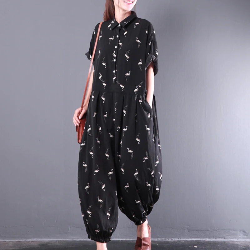 2017 female  summer and early autumn new art loose large size casual short-sleeved printing chiffon nine-piece pants