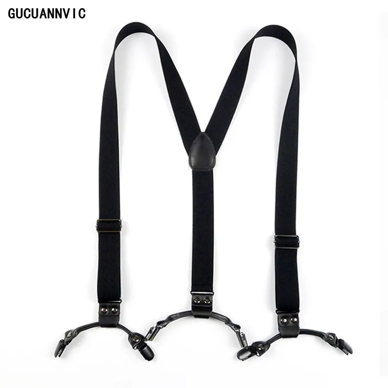 3*110cm Vintage Men's Suspenders Pants 6 Clips Y-Back Adjustable Black Leather Elasticity Strap  Suspenders Man Braces Man