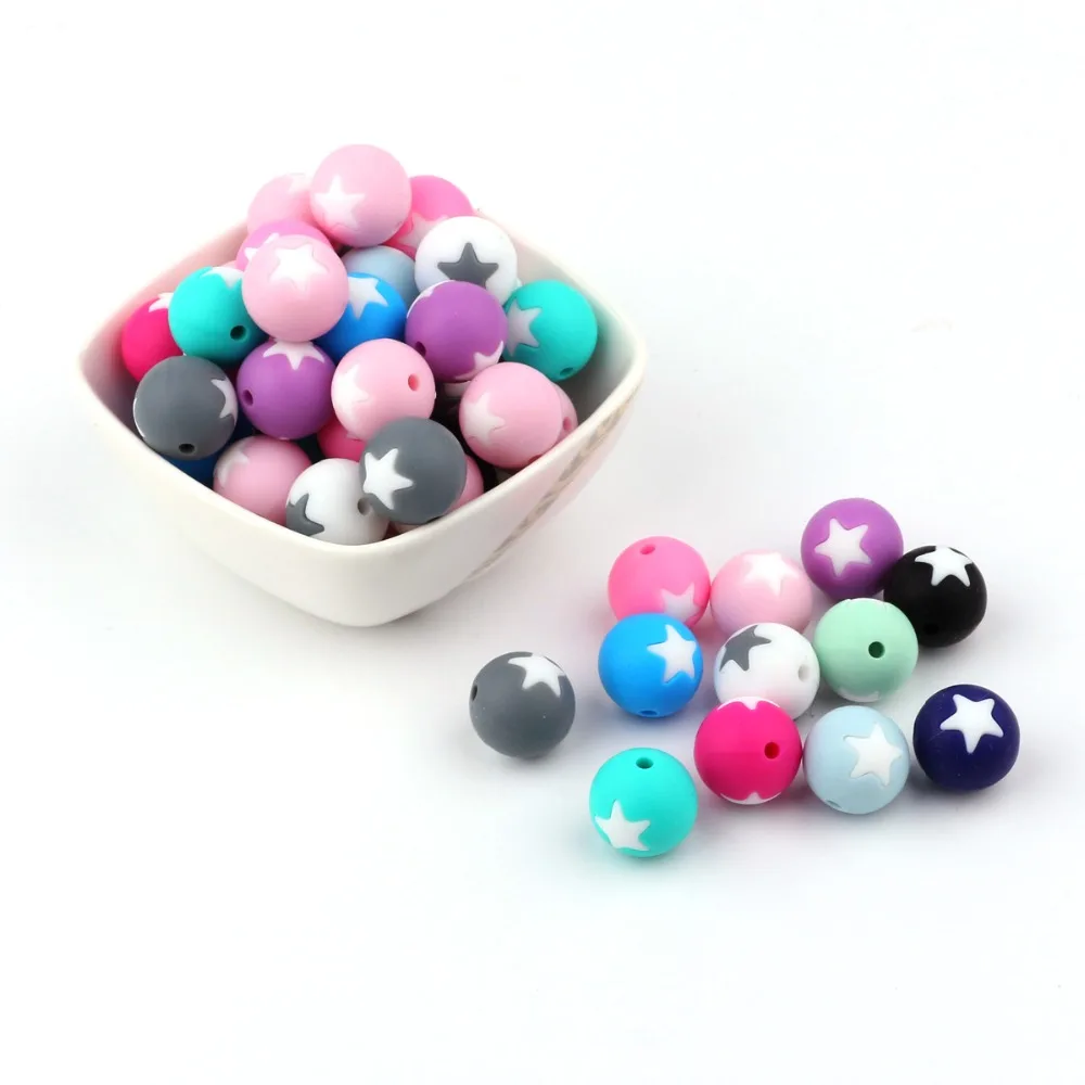 TYRY.HU 10pcs 15mm Silicone Teething Beads Toddlers Teether Toys Pacifier Clips Beads Soft Texture Silicone Freeship