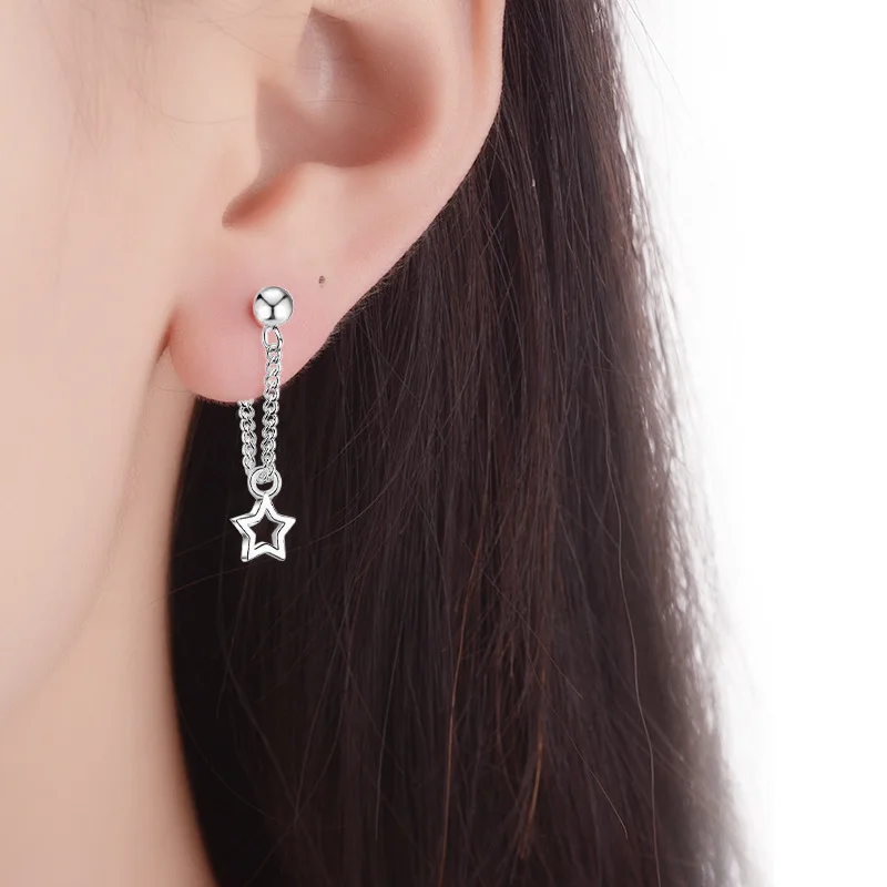 Korean Women Fashion Earring Chain Eardrop Star Pendant Ear Jewelry Simple Stainless Steel Personality Earring