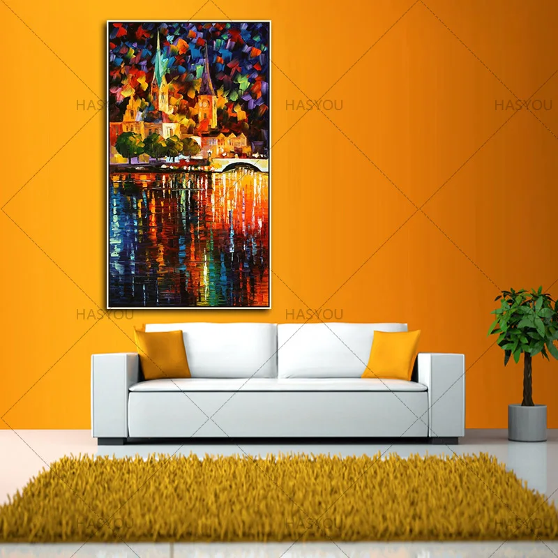 

high quality Hand Painted Modern Palette Knife Canvas Oil Painting Paris night scene Picture Wall Art For Living Room Home Decor