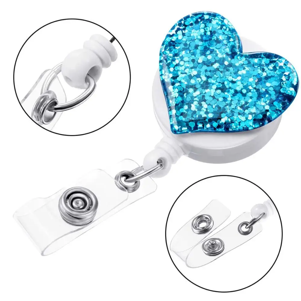 Idclip 10 Pcs Bling Love Heart Retractable Badgeที่ใส่คลิปสำหรับพยาบาลID Badge Reelคลิปจระเข้