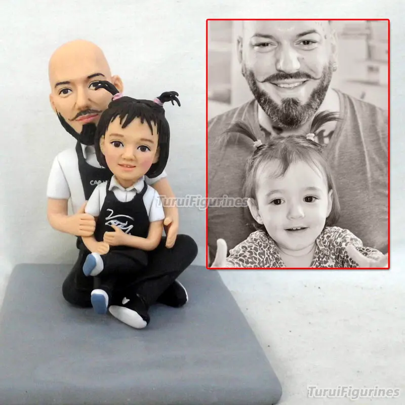 OOAK Miniature Dollhouse polymer clay doll figurine Handmade father and daughter from picture real face doll custom gift ideas