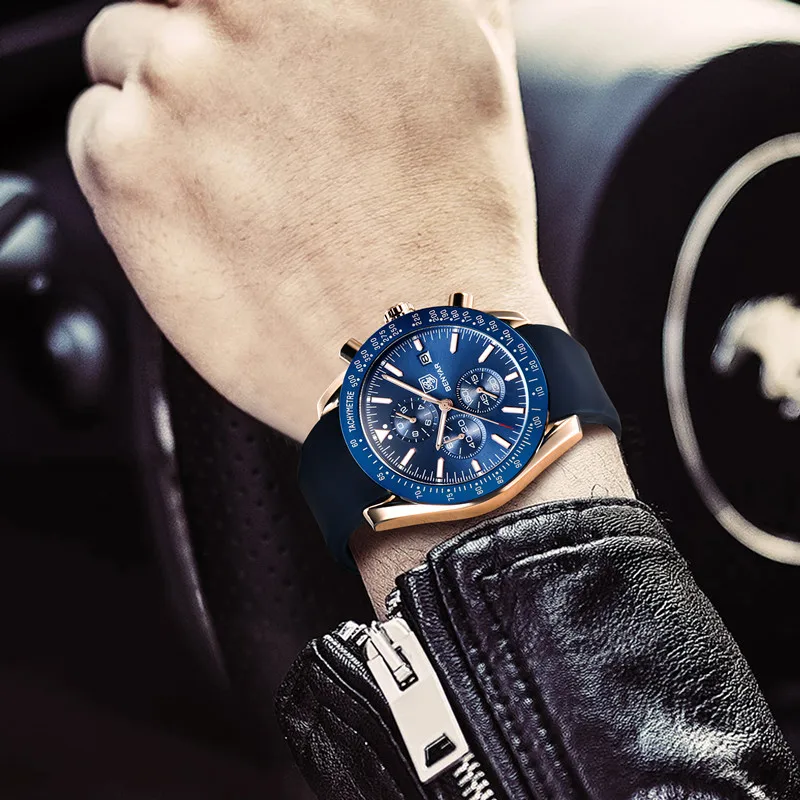 2023 Watch Men Luxury Brand BENYAR Mens Blue Watches Silicone Band Wrist Watches Men\'s Chronograph Watch Male Relogio Masculino