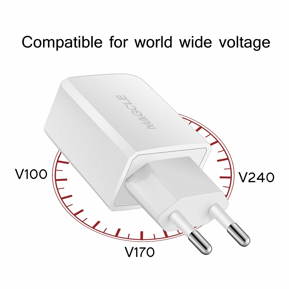 Magcle EU/US wall charger 5V/2.4A dual USB travel charger Moblie phone charger adapter for mobile phone + 2A Magcle Cable