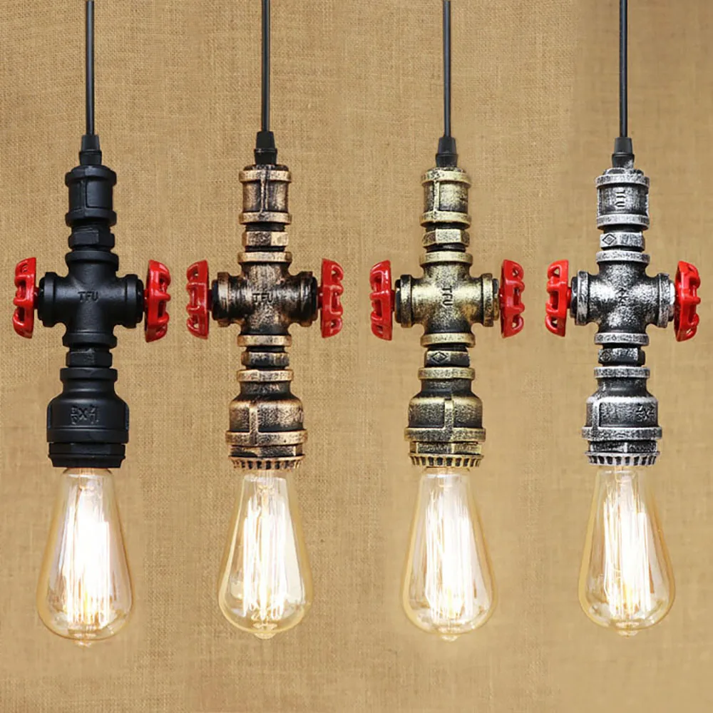 

4 style Loft industrial Iron water Pipe steam punk Vintage pendant lamp cord E27 led lights for personalized bar restaurant cafe