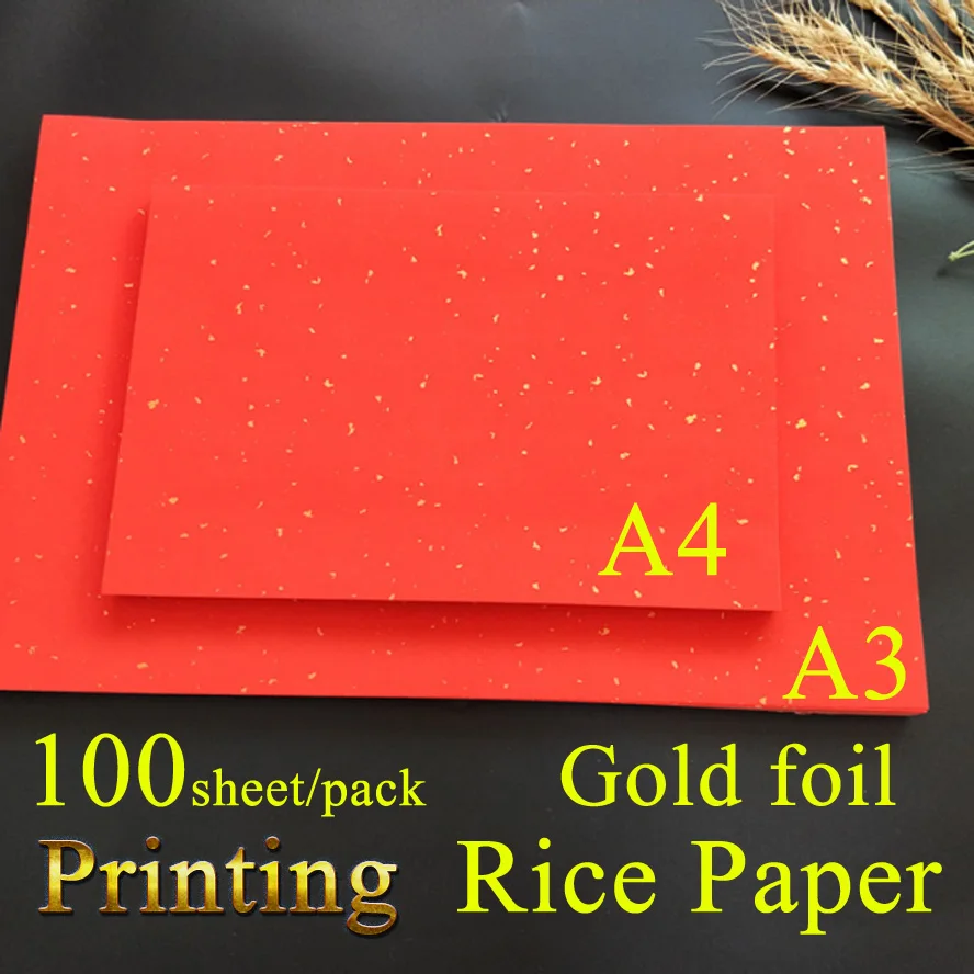 A3/A4 Printing Red Rice Paper with Gold foil Chinese Painting Calligraphy Xuan Paper for wedding Invitation Paper-cut