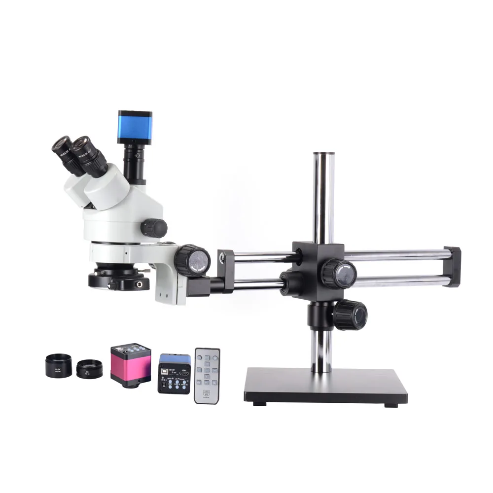 HAYERA 3.5X-90X Double Boom BracketStereo Zoom Trinocular Microscope 16MP Camera 144LED Objective Lens Microscopio Free Shipping