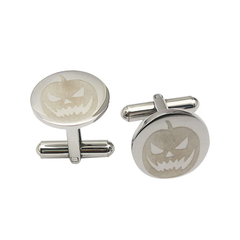 Halloween Pumpkin Cufflinks 17mm Diameter Stainless Steel Round Silver Color Cuff Link For Women Men Gift