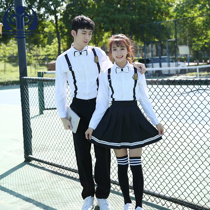 Teenager School Uniform Long Sleeve College Clothes Adolescent Decorate Belt School Uniform Package 2pcs Wear  D-0567