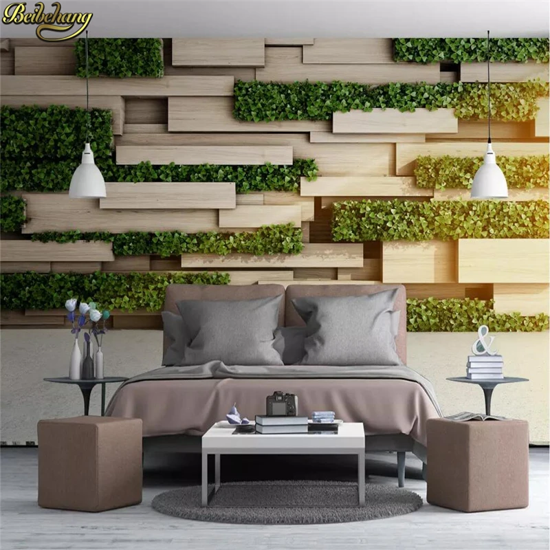 beibehang Custom wallpaper mural 3D stereo Nordic wood green plant mural TV background wall papers home decor papel de parede