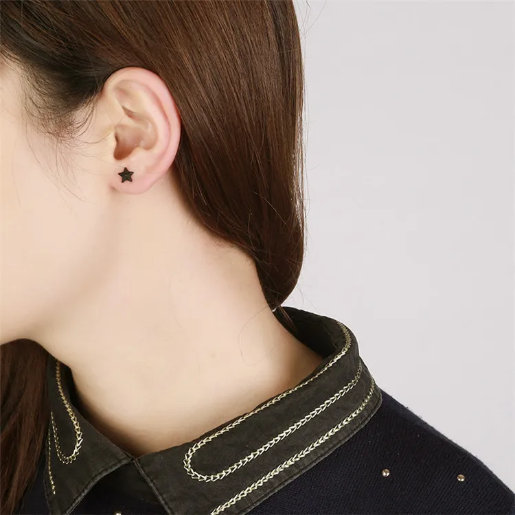 Women Set Cute Fashion Perforated Zone Earrings Jewelry Accessory Black Handgrips Gold Star And Saturn Earrings  Stud Earrings