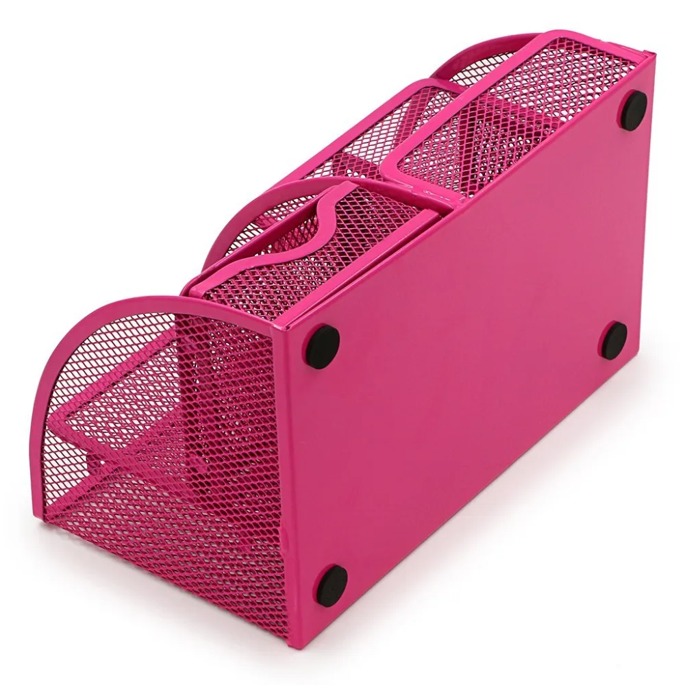 Hot Pink Office Supplies Mesh Desk Organizer Desktop Pencil Holder Accessories Caddy with Drawer, 7 Compartments