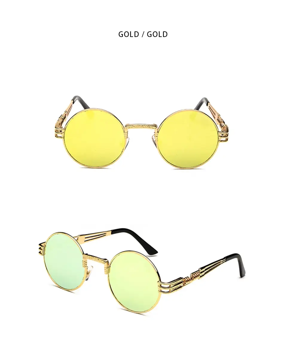 Neue Mode Retro Steampunk Runde Metall Sonnenbrille für Männer Frauen Doppel Frühling Bein Bunte Brillen Punk Gläser UV400 – Detail 9