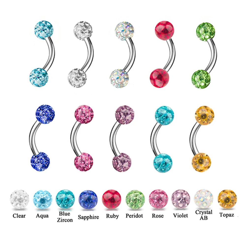 Showlove 1pcs mix colors Stainless steel Epoxy eyebrow rings piercing curved bar banana body jewelry