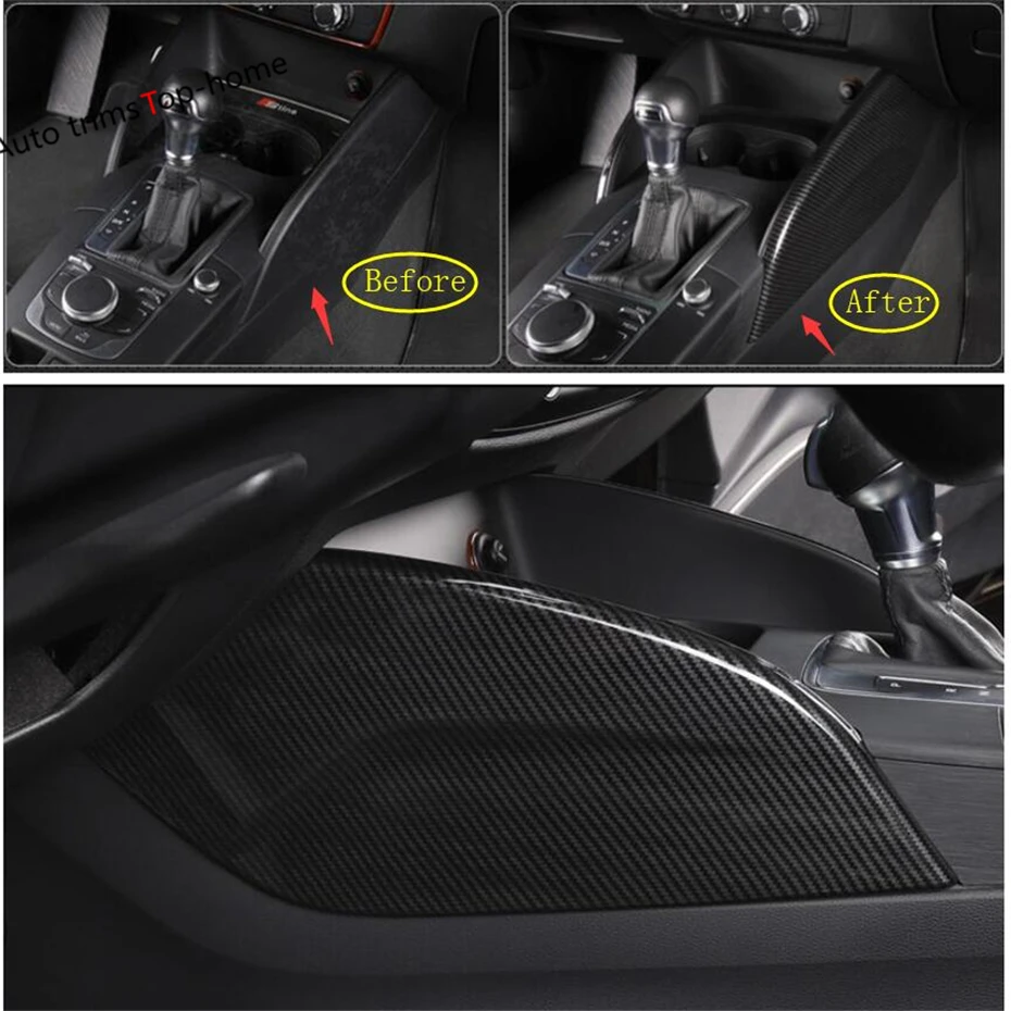 

Yimaautotrims Side Stalls Gearshift Box Frame Cover Trim For Audi A3 V8 2014 - 2019 Interior Mouldings ABS Carbon Fiber Look