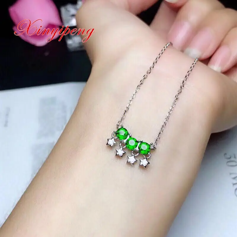 

Xin yi peng 925 silver plated white gold rose gold inlaid natural diopside necklace Women fine anniversary birthday gift