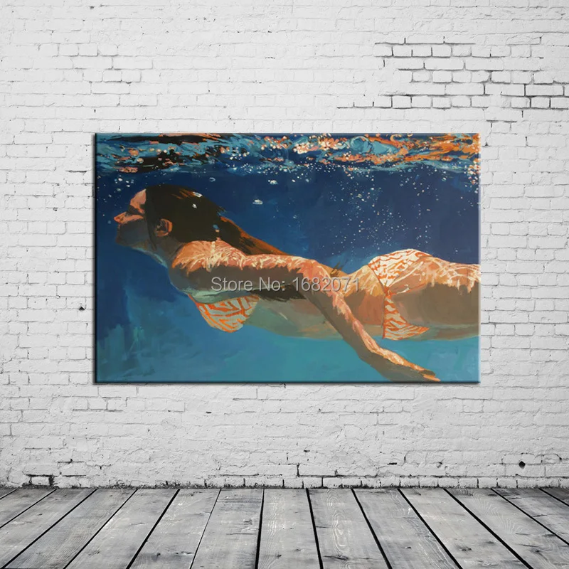 

New Designed High Quality Abstract Swimming Bikini Lady Oil Painting On Canvas Handmade Girl With Bikini Swimming Oil Paintings