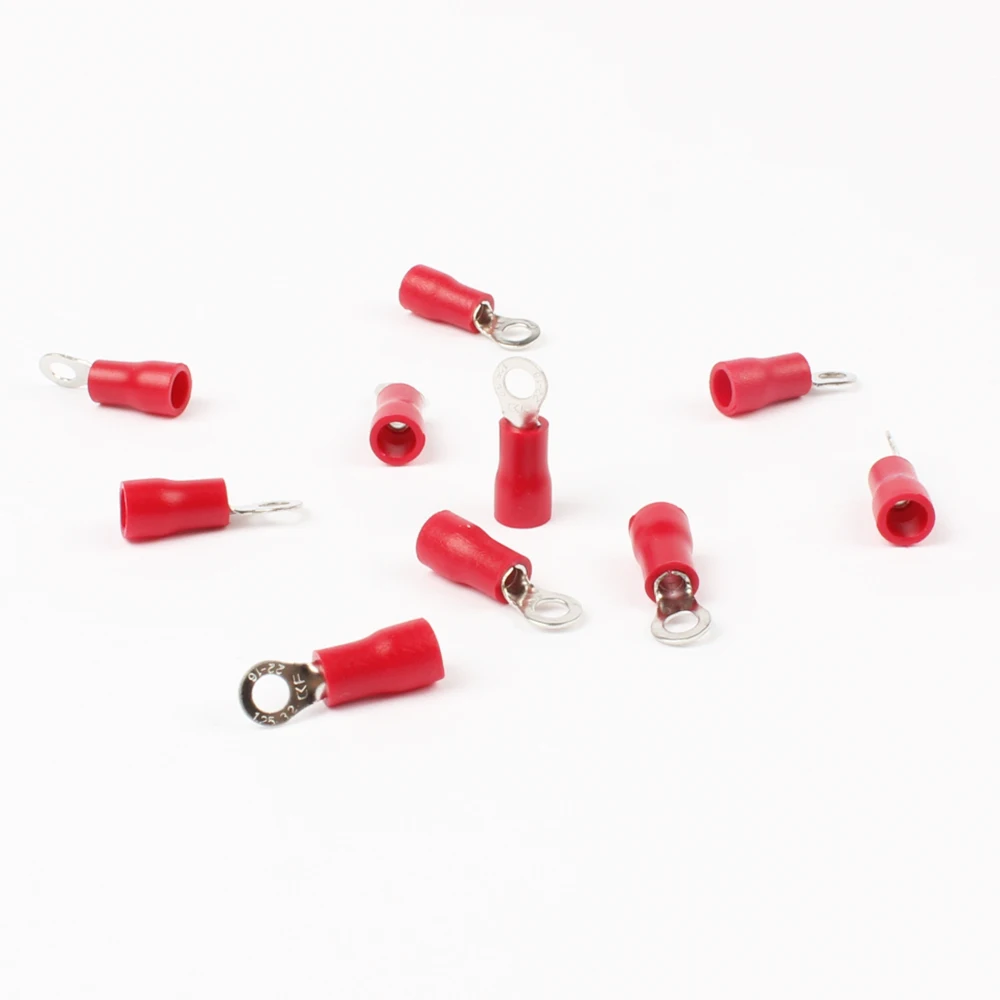 50PCS RV1.25-3 Red Ring Insulated Wire Connector Electrical Crimp Terminal Cable Wire Connector