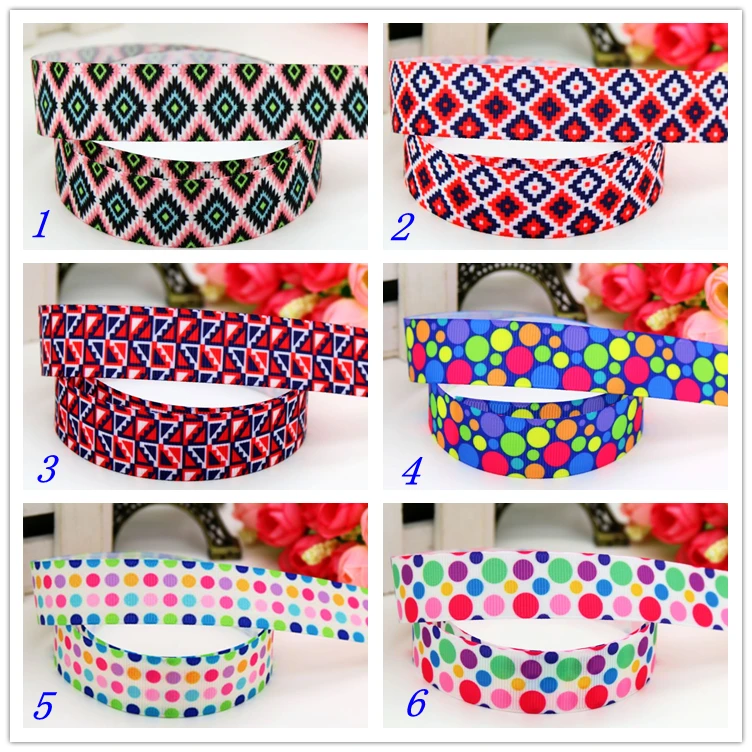 7/8''  Aztec Polka Dots Printed Grosgrain Ribbon Material  Headwear Party Decoration Diy Sewing Craft 22mm P5976