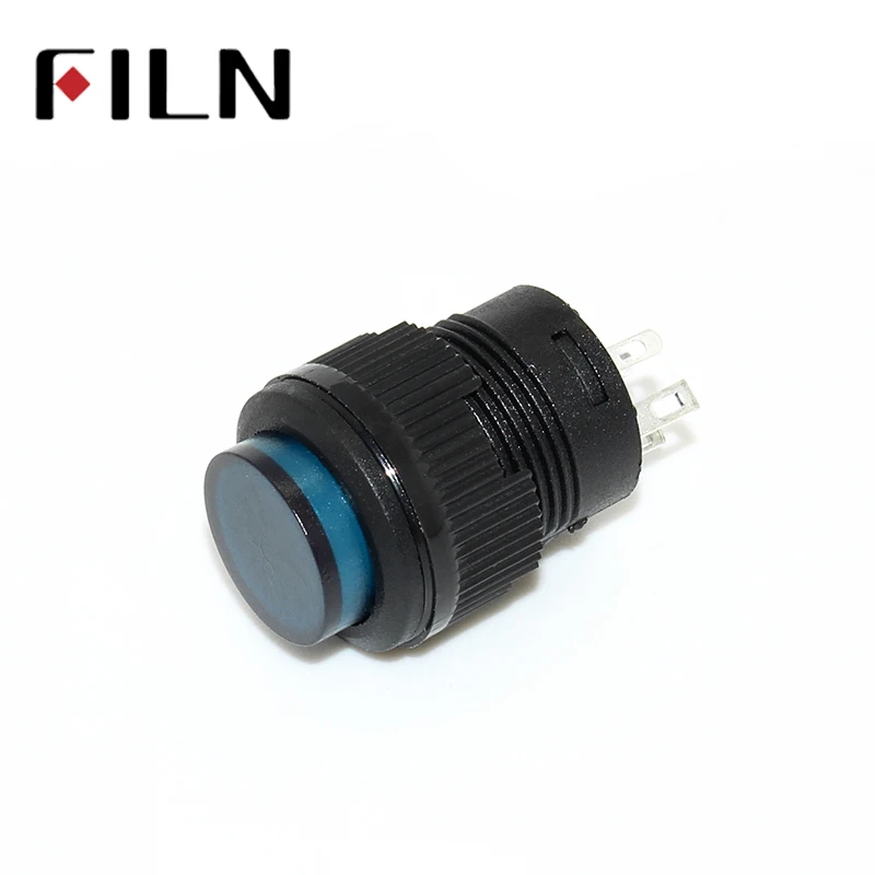 R16-503 16mm 4 pins plastic Momentary Latching 3.3VDC LED push button switch 1 Normally Open