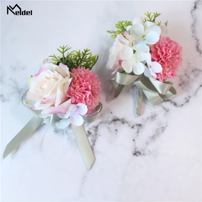 Meldel Corsages-broche de boda para novio, alfiler para novia, rosa, muñeca, flor, pulsera de dama de honor, accesorios de boda para fiesta y reunión