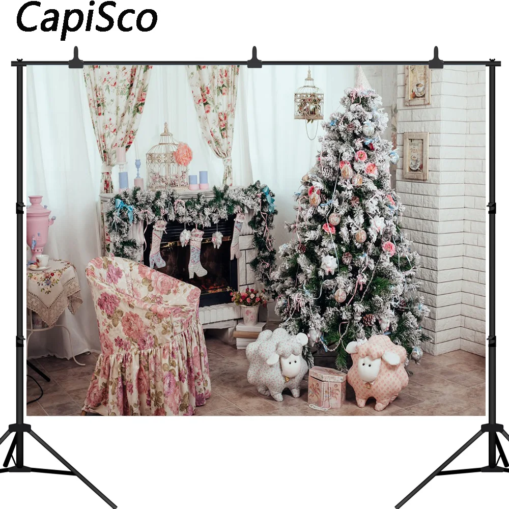 

Capisco Boudoir Interior Fireplace Christmas Tree Photography Backgrounds Customized Photographic Backdrops For Photo Studio