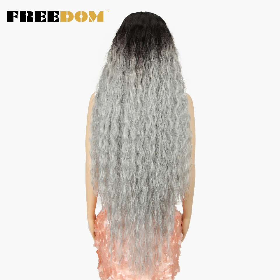 FREEDOM – Synthetische Perücken mit Spitze am Vorderteil für schwarze Frauen, 40 Zoll lang, Cosplay-Perücke, lockige Perücken mit Spitze, Ombré-Perücke mit Highlights in den Farben Ingwer, Weiß und Pink. – Detail 17