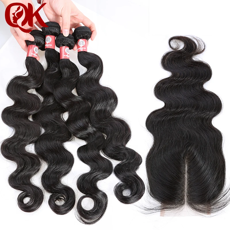 QueenKing Hair 4 Bundles With With Middle Part Closure Brazilian Body Remy Hair