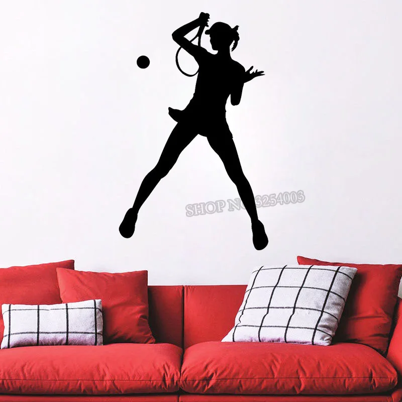 Female Tennis Player Silhouette Wall Decals Sports Girls Room Tennis Vinyl Wall Stickers Gym Sport Decor Art Decal Bedroom L024