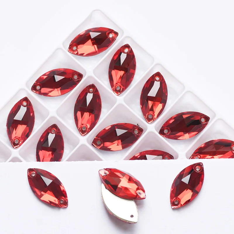 YANRUO 3223 Navette Light Siam Rhinestones Sew On Crystals Red Strass Attached Crystals Sewn Stones For Clothes