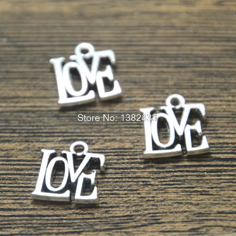 25pc lover Charms Silver tone word love charm pendant 14x14mm