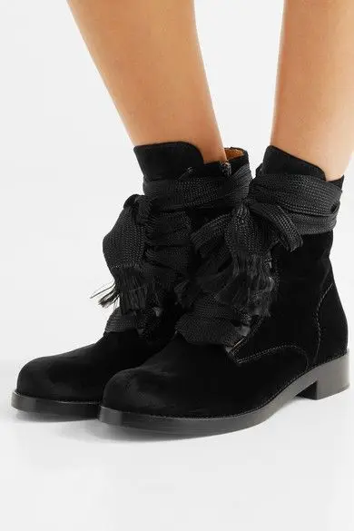 

Spring Fashion Black Smooth Leather Women Round Toe Ankle Boots Thicken Shoelace Ladies Knight Boots Lace up Boots