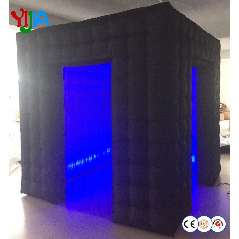 Popular 2.5m Square Inflatable Photo Booth With LED Strips On The Bottom And Top With 2 Doors For Party Events