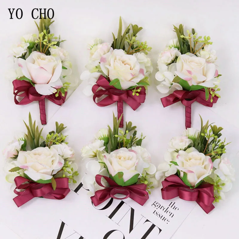 HÌNH CHO Retro Trắng Cổ Tay Hoa Corsages Phù Hợp Với Phong Cách Mộc Mạc Cưới Phù Dâu Phụ Kiện Trang Trí Nhân Tạo Hoa Thổ Cẩm