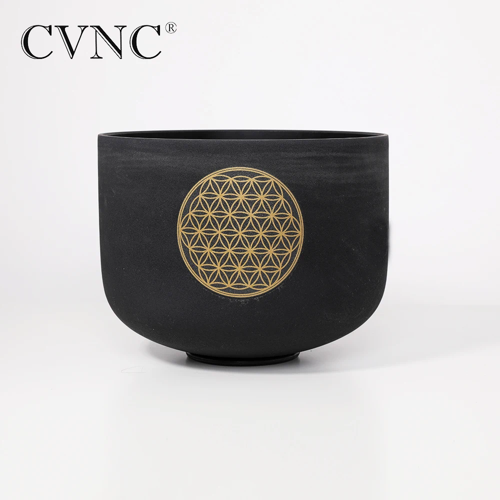 

CVNC 8" 528HZ C note Flower of Life Black Colored Chakra Quartz Crystal Singing Bowl for Sound Healing Meditation with Carry Bag