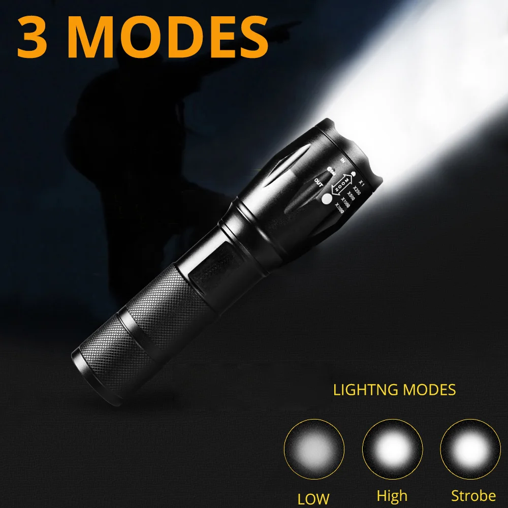 LED usb Flashlight Lanterna LED L2/T6 Tactical Torch Zoom Power zaklamp Rechargeable Flashlights with 2400mAh battery