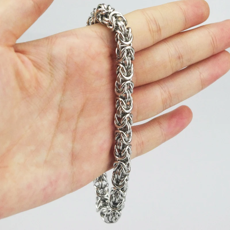 AMUMIU 7mm Men byzantine 316l stainless steel Chain Link Bracelets Wholesale HB087