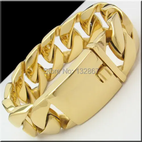 PLATED GOLD (32mm*9.2'' )SUPER POLISHED HEAVY CUBAN CURB CHAIN STAINLESS STEEL BRACELET