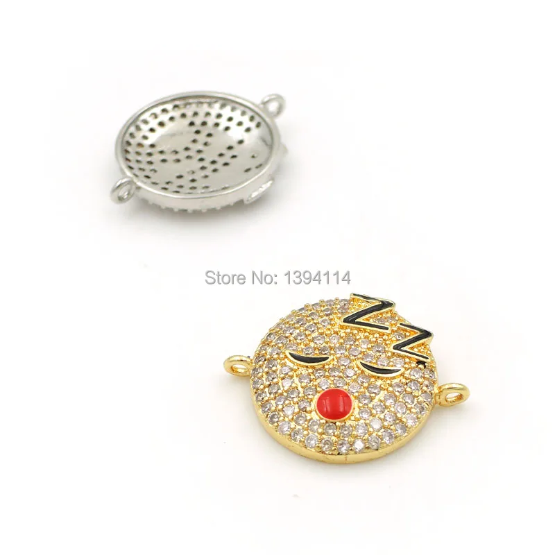 20*16*3mm Micro Pave Clear CZ Round Connector With Sleeping Face Enamelled Fit For Women As DIY Bracelets Accessory