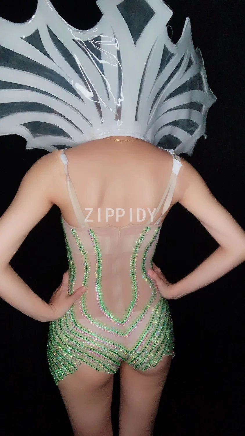 Multicolor Bling Rhinestones ตาข่าย Bodysuit Dance Party ฉลองชุดไนท์คลับนักร้องหญิงสวมใส่ดูผ่านชุด