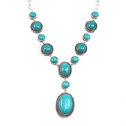 OCESRIO Blue Stone Necklace Pendants Silver Color Plated Big Long Necklace with Stones Vintage Jewelry Women Gifts nke-k48