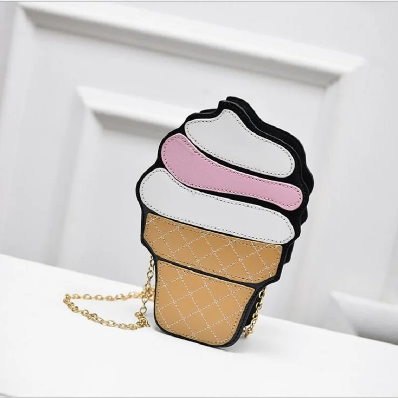 New Cute Cartoon Women Ice cream Cupcake Mini Bags PU Leather Small Chain Clutch Crossbody Girl Shoulder Messenger bag